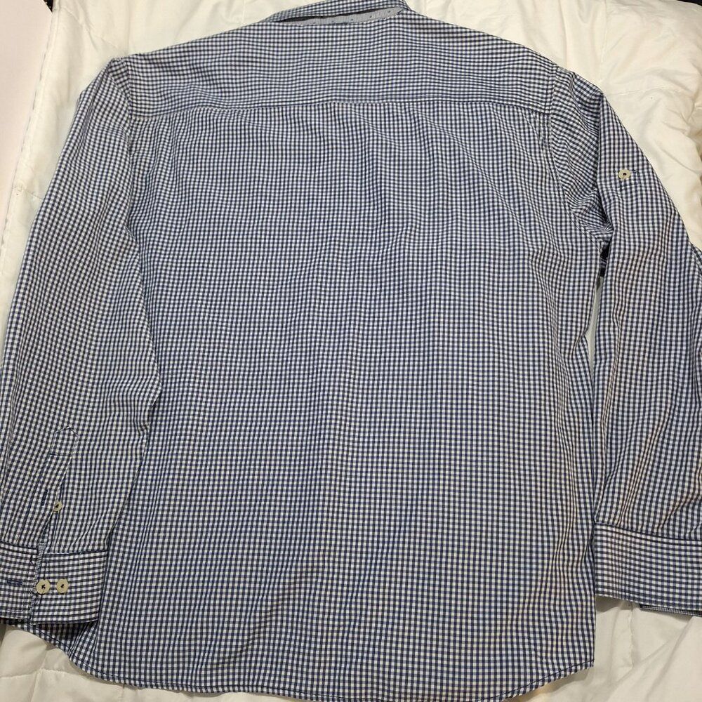 AKADEMIKS Blue White Gingham Mens 4xl Button Longsleeve DressShirt - Picture 7 of 7